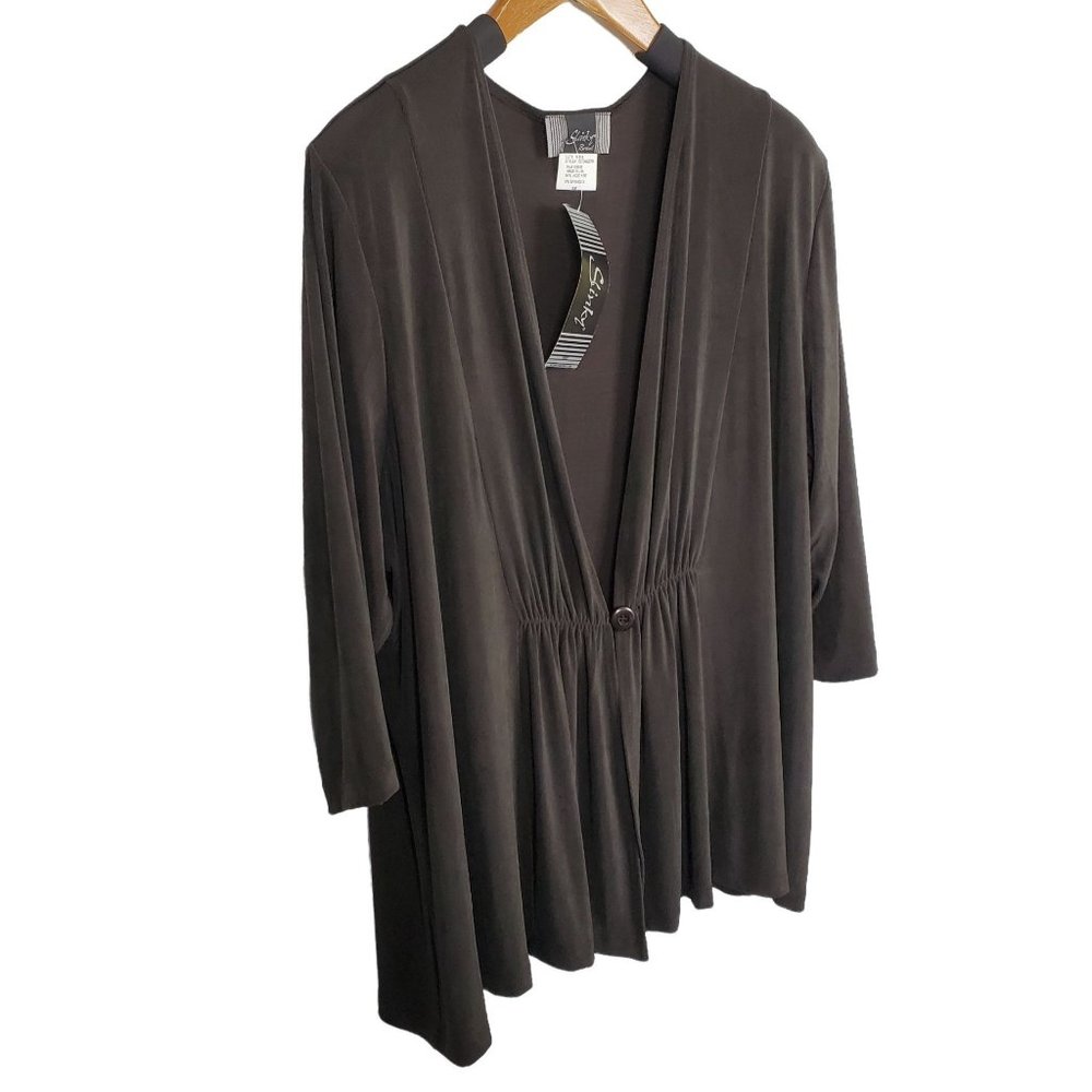 Slinky Brand NWT Size 3X Jacket Cardigan Single Button Stretch Travel Knit Brown